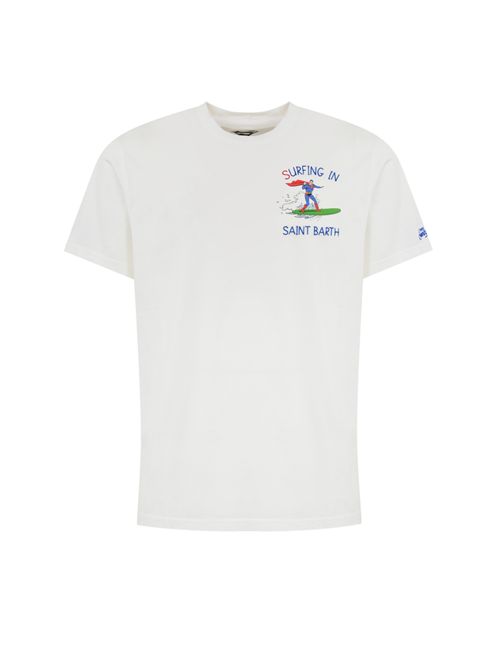 T-shirt in cotone con ricamo e stampa Superman Surfing Mc2 Saint Barth | TSHIRT MAN01248H SUPERMAN SURFER 01N EMB